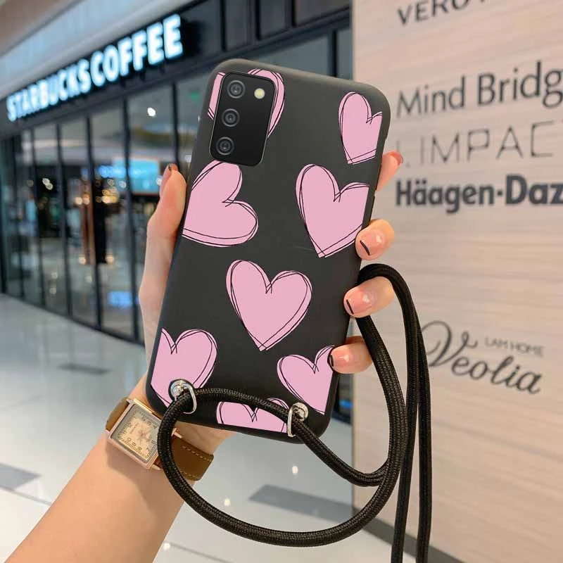 Чехол с ремешком и цепочкой для Samsung Galaxy A72 A32 A50 A30S A02S A03S A40 A52 A51 A10E A20 A12 A22 A71 - купить