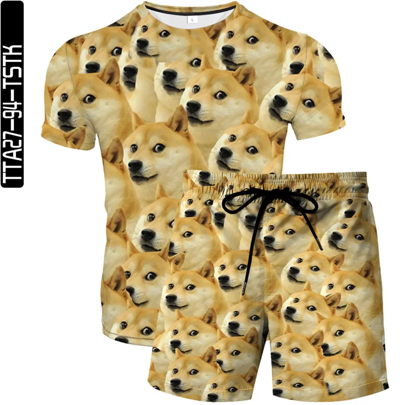 

2021 summer new dog pattern T-shirt suit men and women casual two-piece trend 3D digital printing