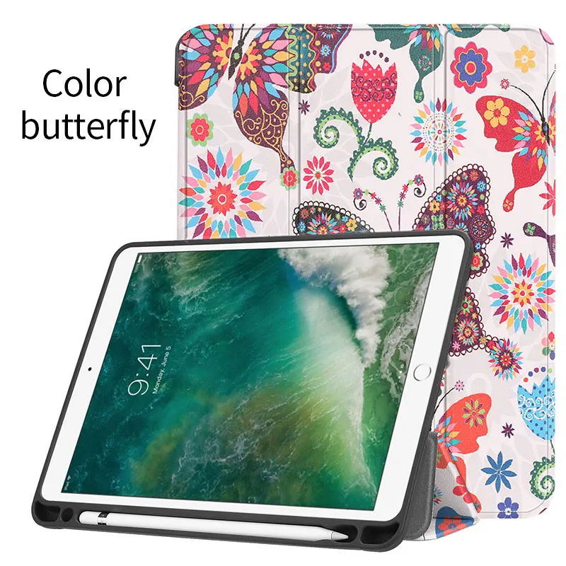 Ase для iPad Air 2 Air 1 Pro 9,7 серия картин чехол с держателем карандаша Авто Режим сна Пробуждение Стенд смарт-чехол - Цвет: Color butterfly