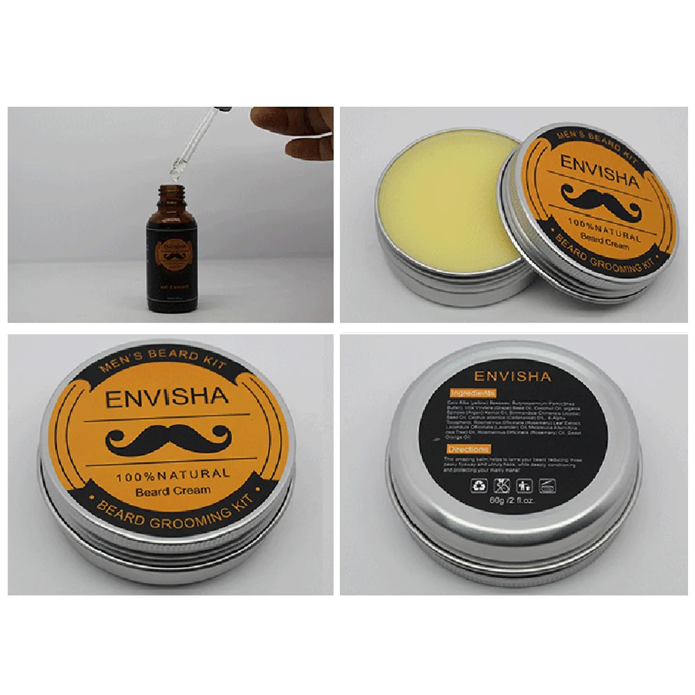 

New 5pcs/set Men Beard Kit Grooming Beard Set Barba Beard Oil Moisturizing Wax Blam Comb Essence Styling Hair Men Beard Kit Set