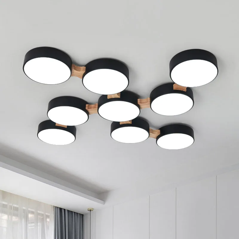 

Nordic Lamps Simple Modern Household Atmosphere Living Room Ceiling Lamp Creative Wooden Macaron Bedroom Restaurant Lamps