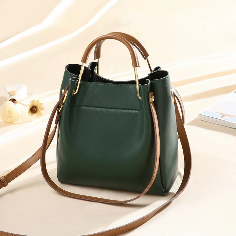 2021 New Women's Leather Handbags All-match Portable Bucket Bag Simple Shoulder Messenger Bag Crossbody Bags