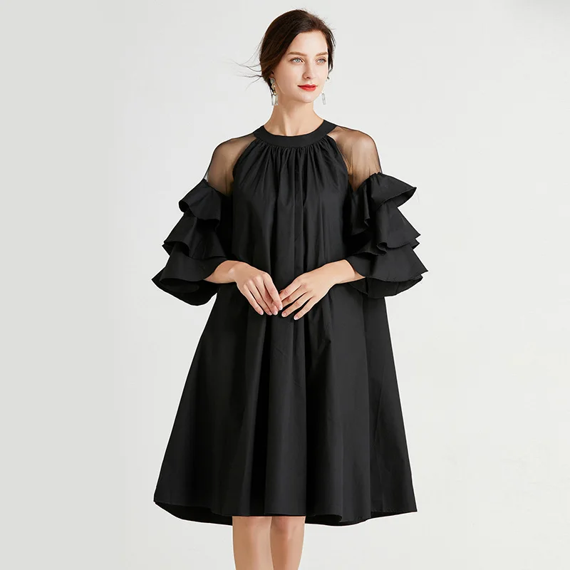 Vestido rosa vestidos de las mujeres elegantes de moda de verano de 2021 negro blanco suelto Casual fiesta de ropas de vestido