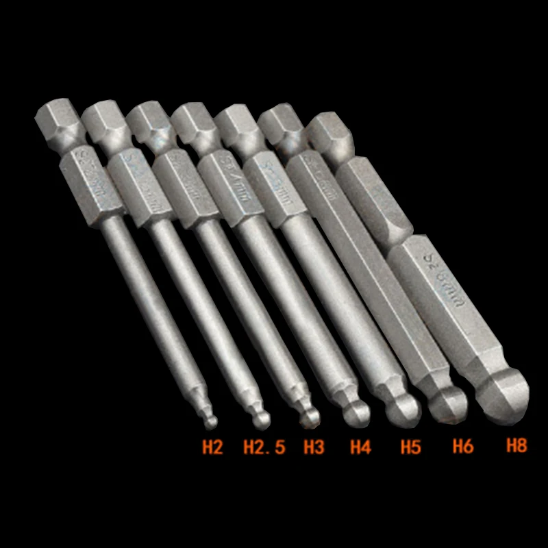 

7 Pcs 65mm Magnetic Ball End Hexagon Head Hex Screwdriver Bits Drill Tools Set H2, H2.5, H3, H4, H5, H6, H8 Spherical Hand Tools