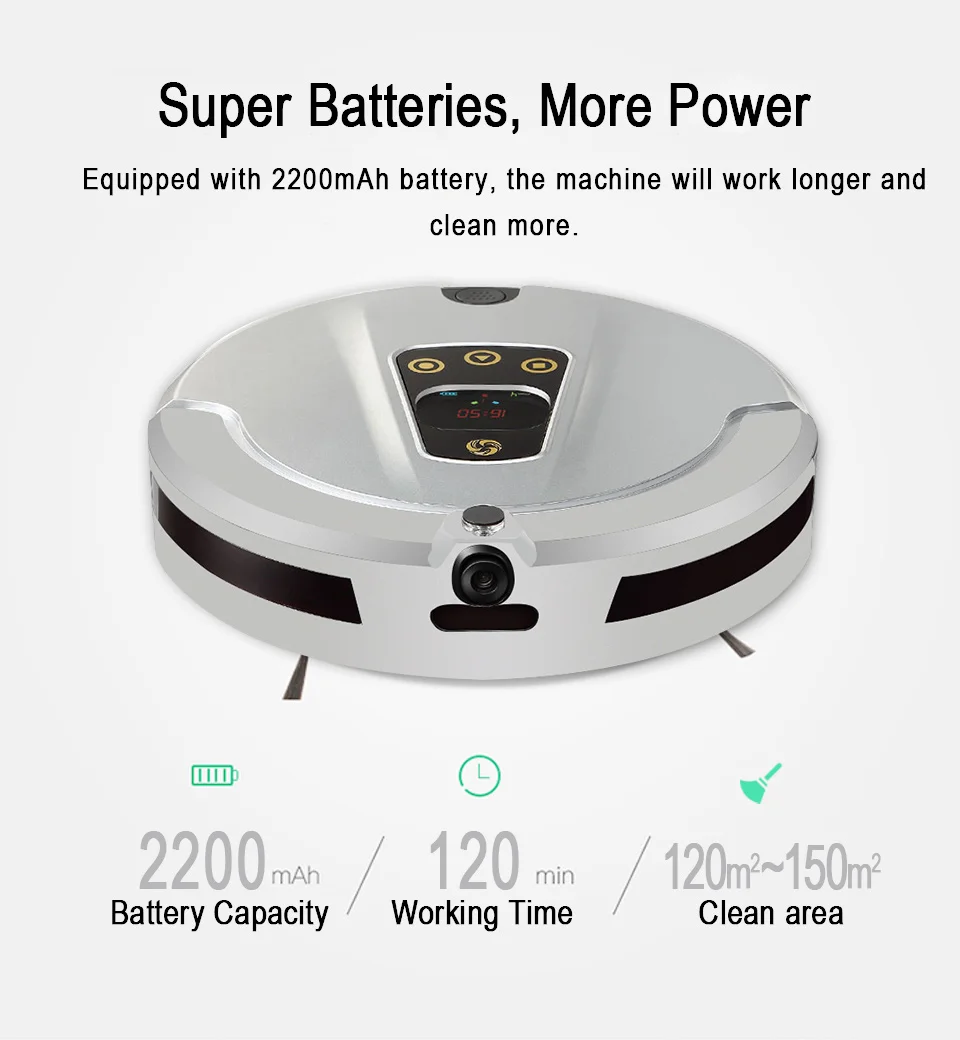 Робот пылесос Мощное всасывание для тонкий ковер и жесткий пол большая мусорная