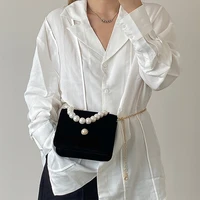 women portable clutch purse handbags elegant pearl chain female crossbody bag luxury velour ladies small square shoulder bags