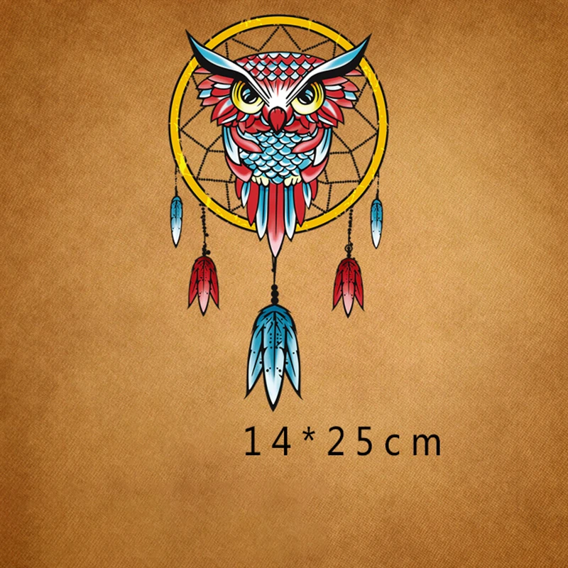

Owl dream catcher Patches Iron On Stickers Beautiful Feather Appliqued On Clothes Diy Washable Decoration Heat Transfer Patch