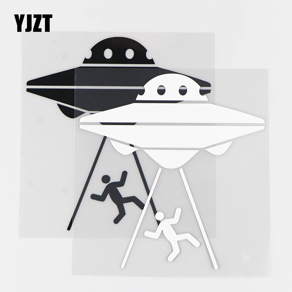 

YJZT 12.9×13.5CM Alien Abduction Interesting Vinyl Sticker Car Sticker UFO Black / Silver 10A-0438