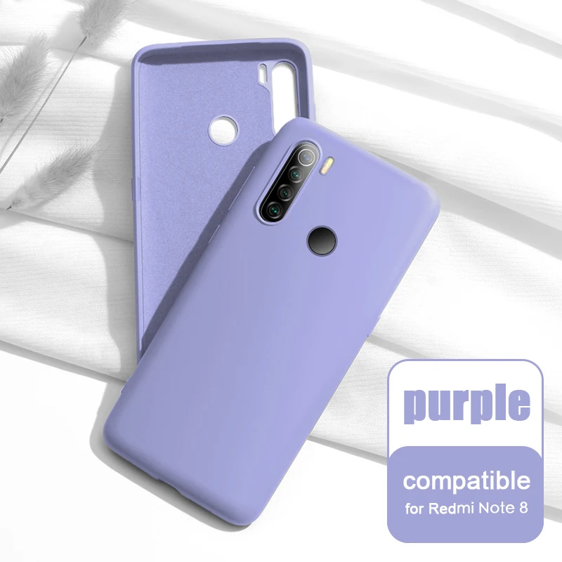 for Note8 Purple Чехол для Xiaomi Redmi Note 8/Note 8 Pro жидкий силиконовый мягкий чехол для Redmi Note 8 задняя крышка и закаленное стекло - Цвет: for Note8 Purple
