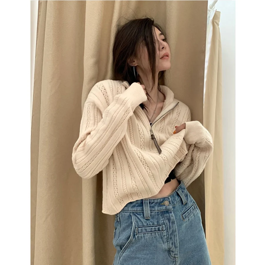 

Autumn Winter Sweater Pullovers Women 2020 New Knitted Zipper High Neck Tops Casual Loose long Sleeve Warm Pullovers Jumpers Top