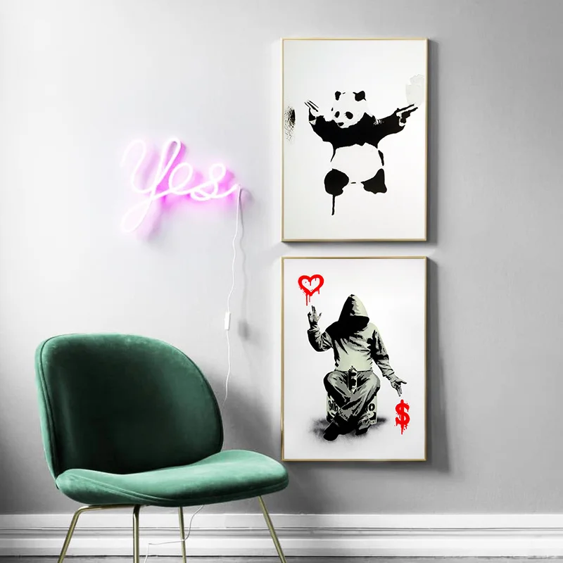 Современная Абстрактная забавная обезьяна панда эскизный постер Настенная