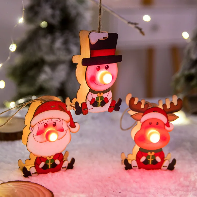 

LED Light Christmas Ornaments Wooden Hanging Pendant Santa Claus Christmas Tree Decor For Home Tree Decor Kids Gift Wood Crafts