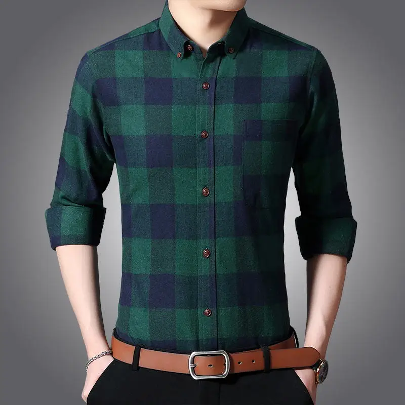 Мужская Фланелевая рубашка в клетку хлопок весна-осень 2019 Повседневная с длинным