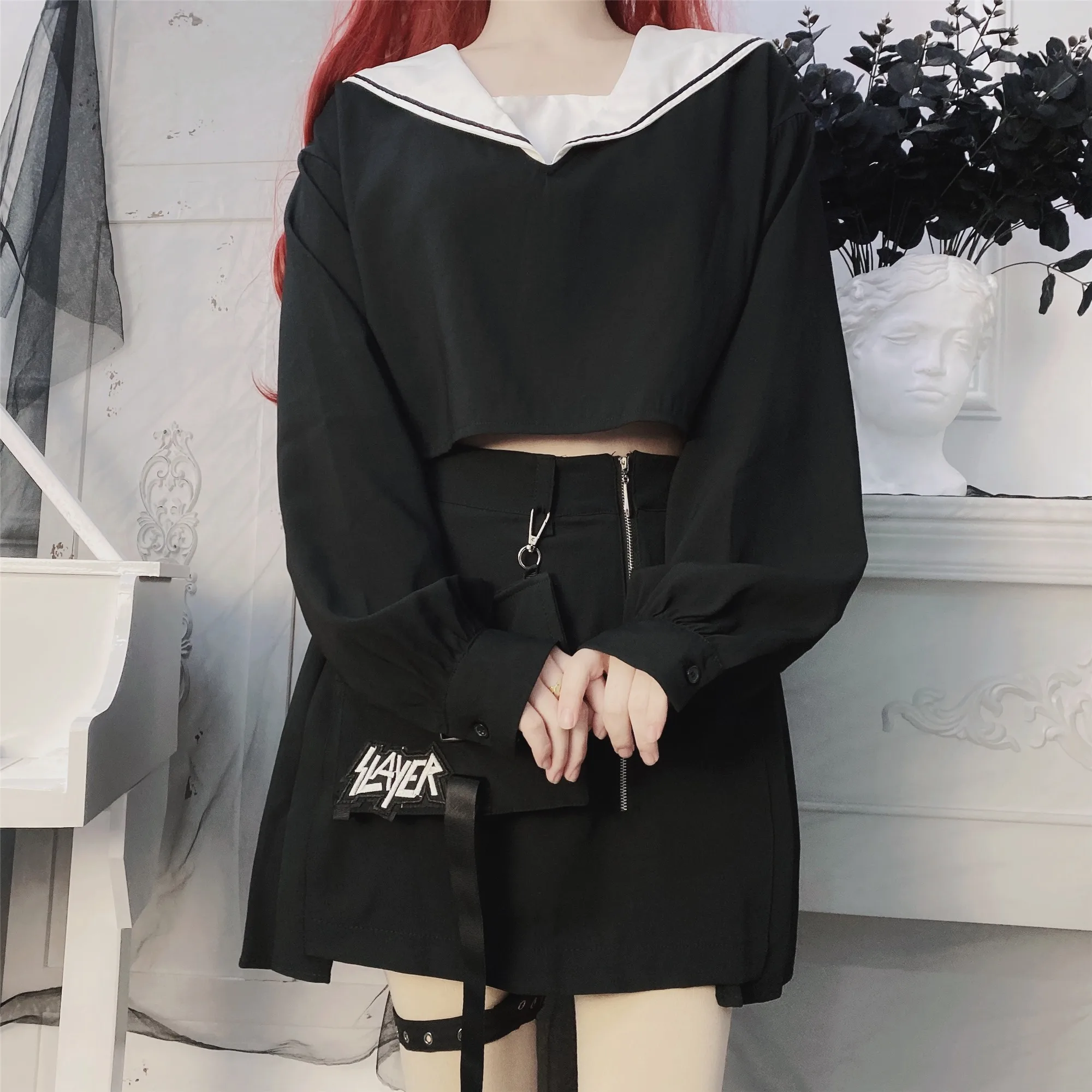 Женская футболка с вышивкой в стиле преппи готический свитшот длинным рукавом