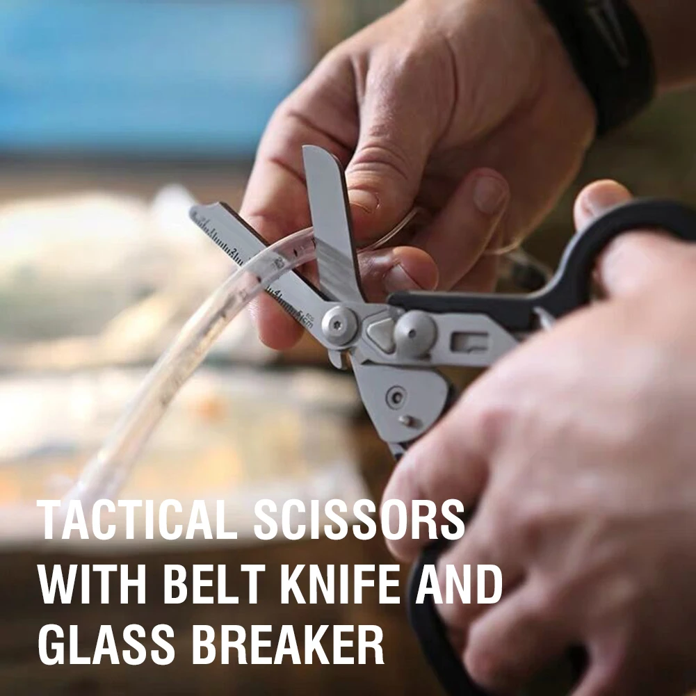 

Multifunction Raptor Emergency Response Shears with Strap Cutter and Glass Breaker Black ith Strap Cutter Safety Hammer