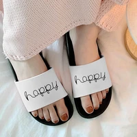 happy letters women non slip wear slippers beach sandals casual open toe slides outdoor slippers 2021 new summer slippers lady
