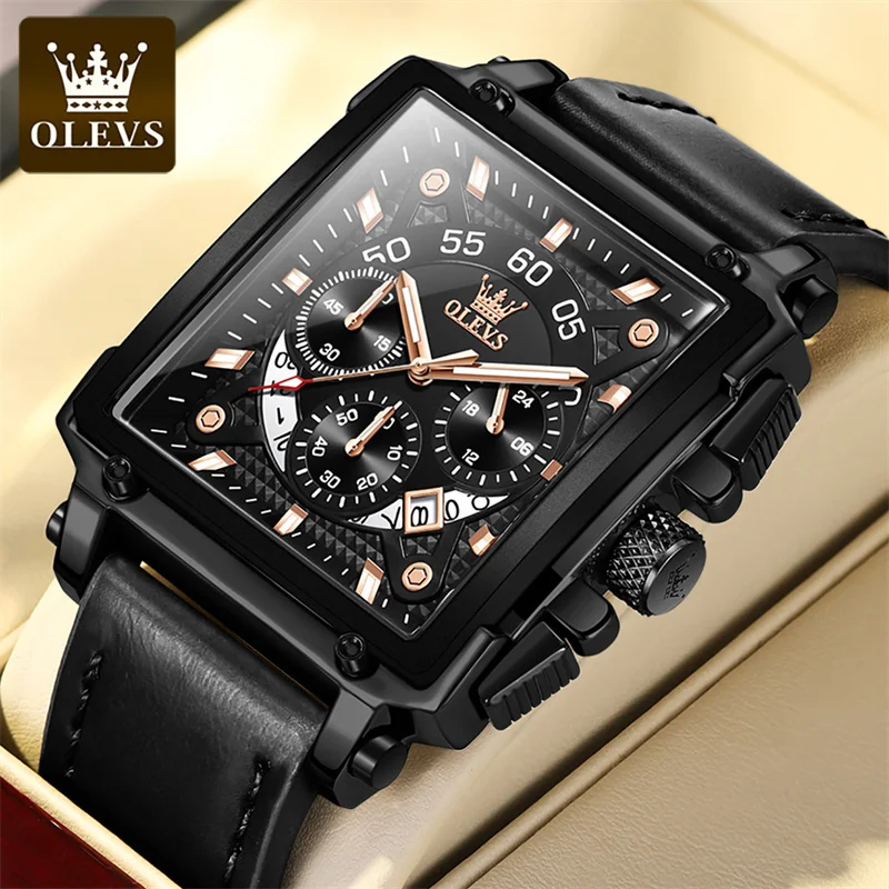 

OLEVS Fashion Square Business Men Watches 24 Hour Display Black Dial Luminous Hands Waterproof Quartz Wristwatches Zegarek Męski