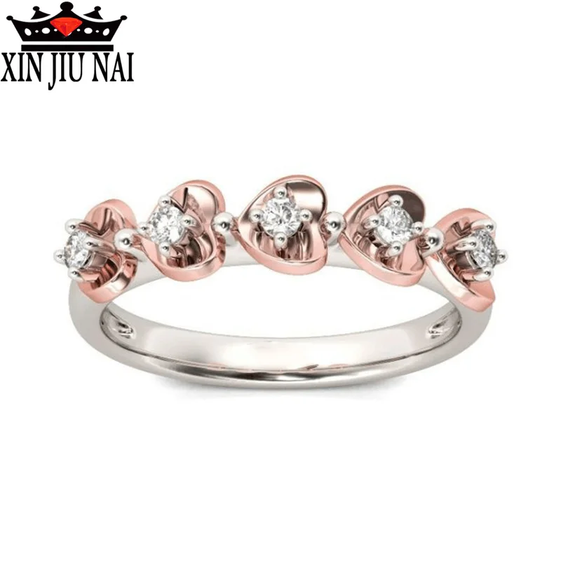 

2018 New 5 love romantic elegance Crystal Rose Gold Color Heart Ring for Women Wedding Girl Jewelry Dropshipping