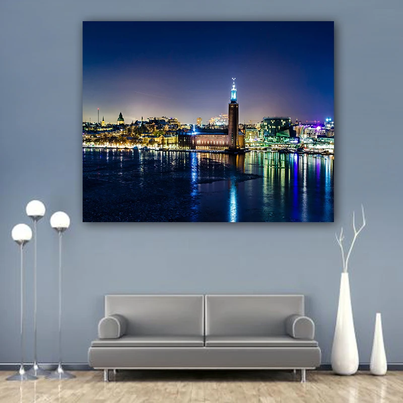 DIY Цифровая живопись морской пейзаж речной город художественное украшение