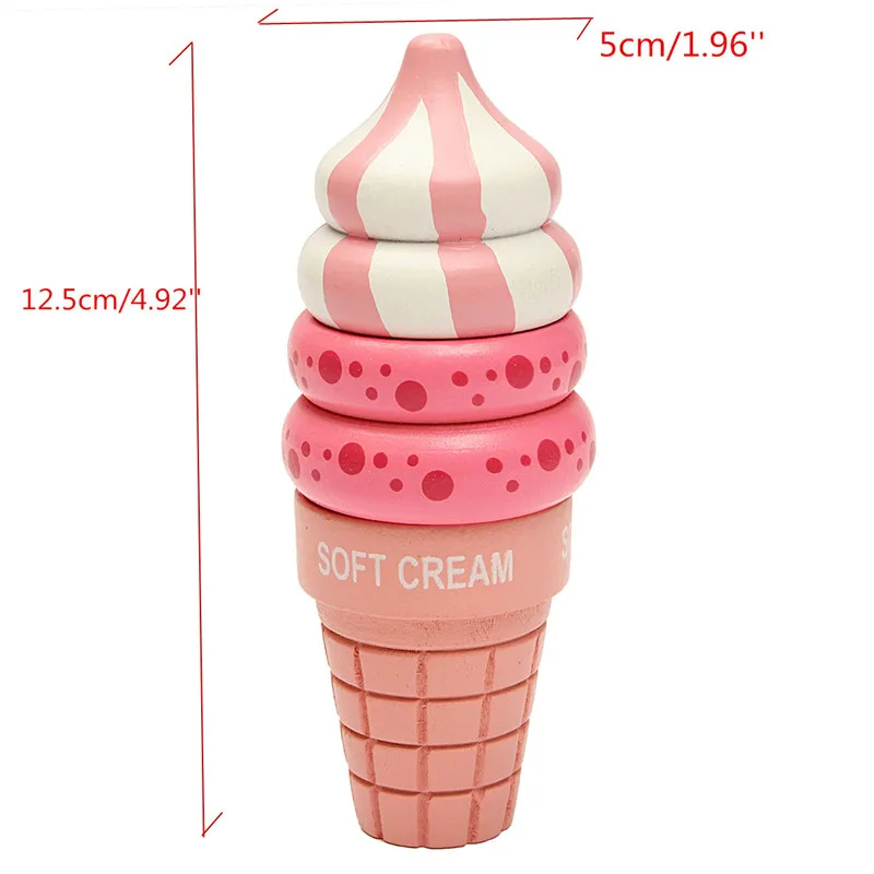 

Wooden Kitchen Toy Pretend Play Ice Cream Food Toys Play Gift for Children Kitchen Magnetic Vanilla Chocolate Strawberry