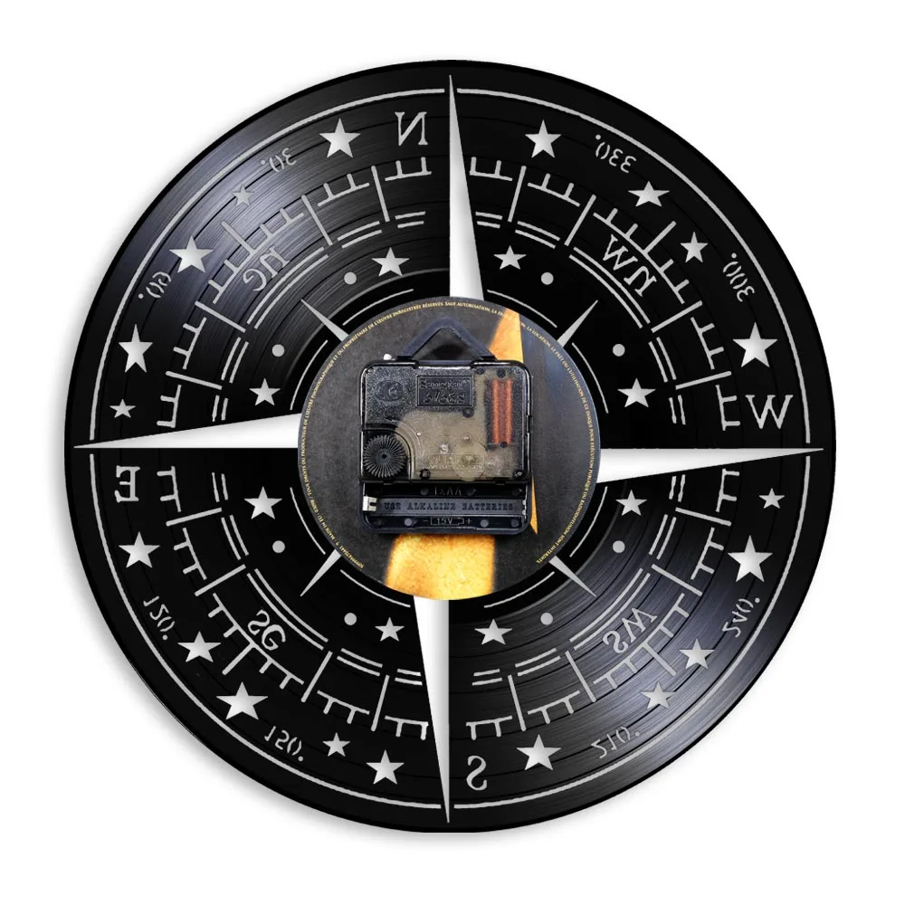 Настенные часы с компасом виниловые украшения изображением розы в современном