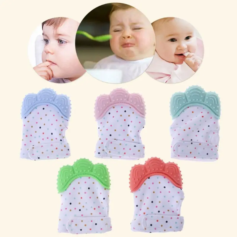 Guantes mordedores seguros para beb&eacute;, sin BPA, donut de dibujos animados, mordedor de silicona de grado alimenticio para ni&ntilde;os, guante Molar de entrenamiento-0