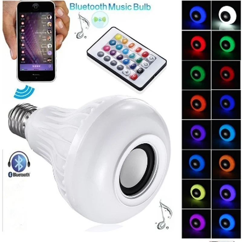

Smart E27 RGB Wireless Bluetooth Speaker LED Bulb Light 12W Music Playing Dimmable Wireless Led Lamp with Remote Control