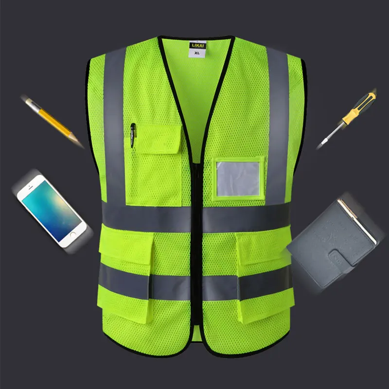 

2021 Reflective Safety Vest Work Reflective vest Multi Pockets Workwear Safety Waistcoat Man Women Safety Vest