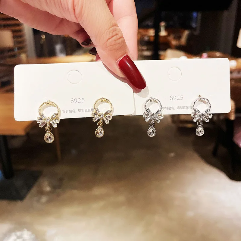 

Water Drop Bowknot Korean Earrings Silver Needle Geometric Personality Earrings Female Net Red Temperament Ear Jewelry Trend