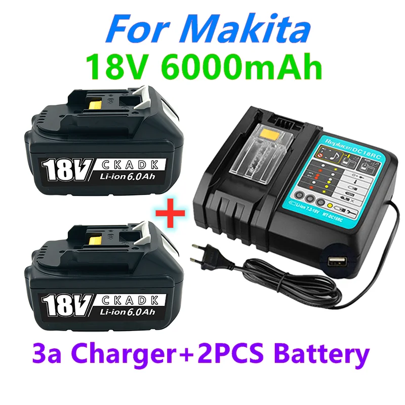 

Аккумуляторная батарея BL1860, 18 в, 6000 мАч, литий-ионная батарея для Makita 18 в, аккумулятор BL1840, BL1850, BL1830, BL1860B, LXT 400 с зарядным устройством