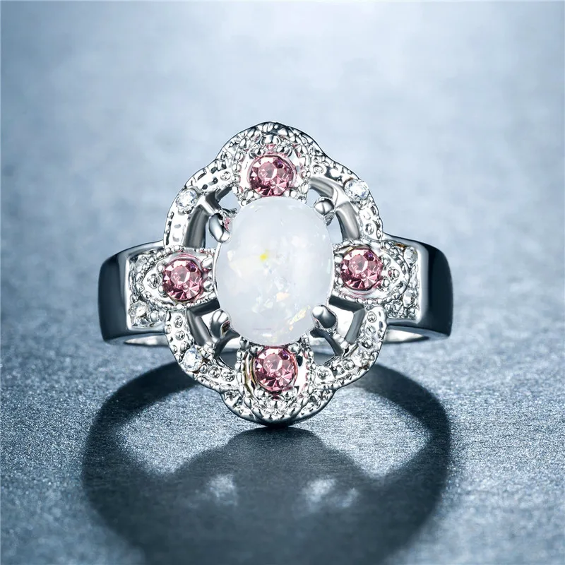 Hainon Новая мода овальный белый красный огненный опал кольца для женщин серебро