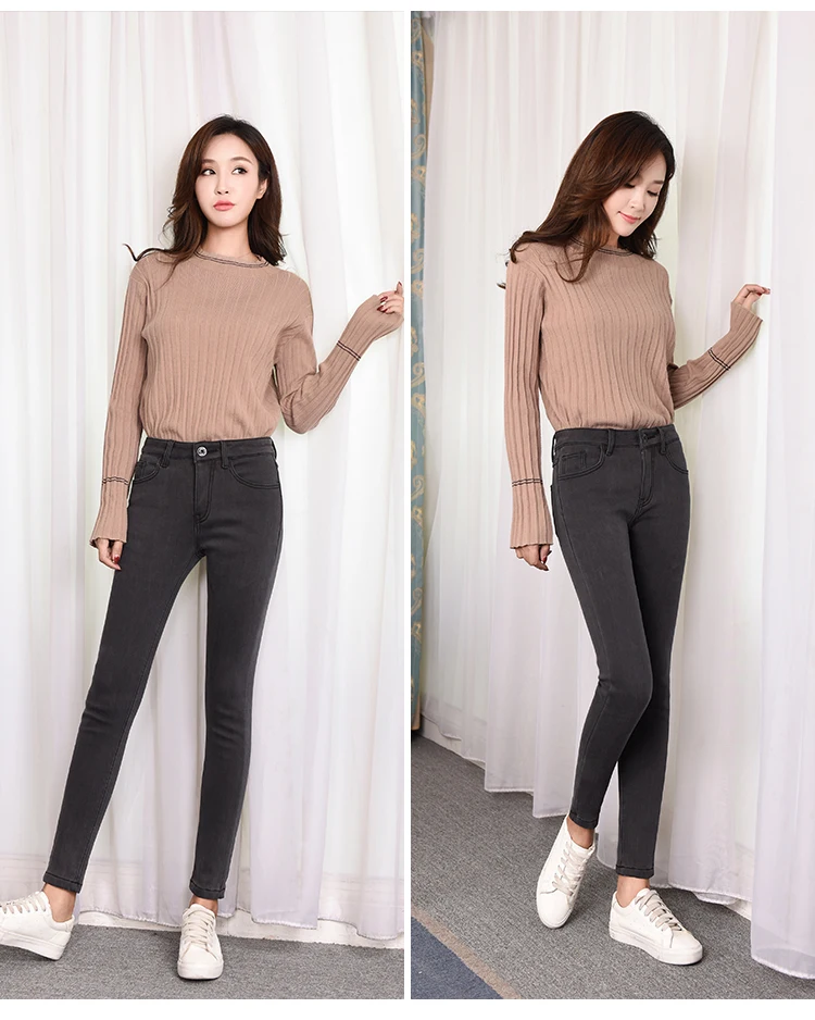 Jeans For Women Winter Plus Size 40 warm Velvet Thicken Skinny Jeans High waist ladies Stretch Denim Pencil Pants trousers