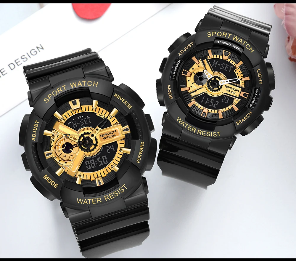 Часы наручные мужские с двойным дисплеем цифровые спортивные Водонепроницаемые