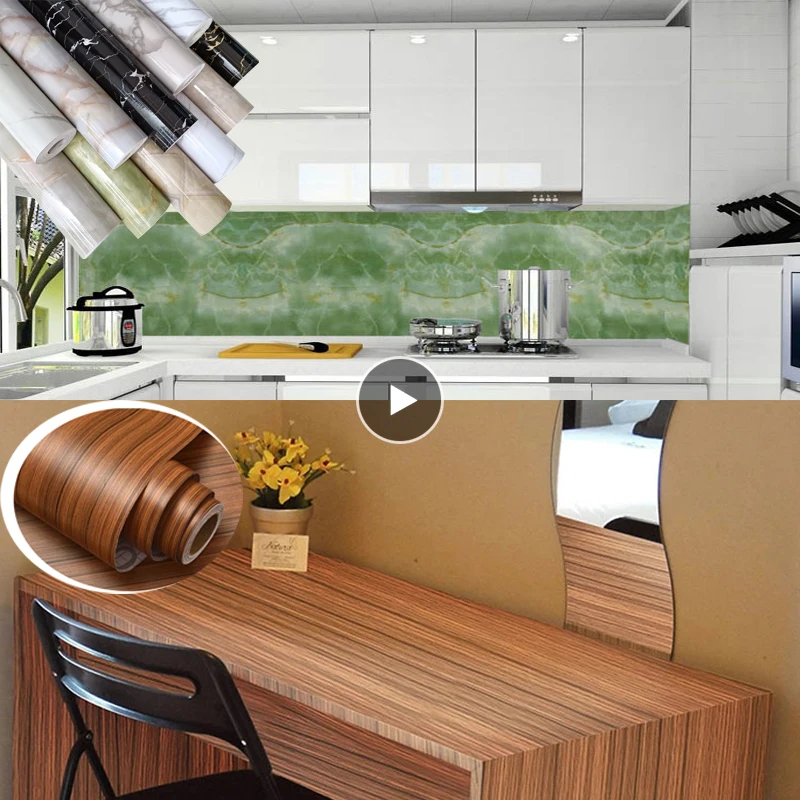 

2021 Stickers Wall Stickers Kitchen Home Decor Classic Wood Grain Marble PVC Waterproof Oil-proof Self Adhesive DIY Furniture