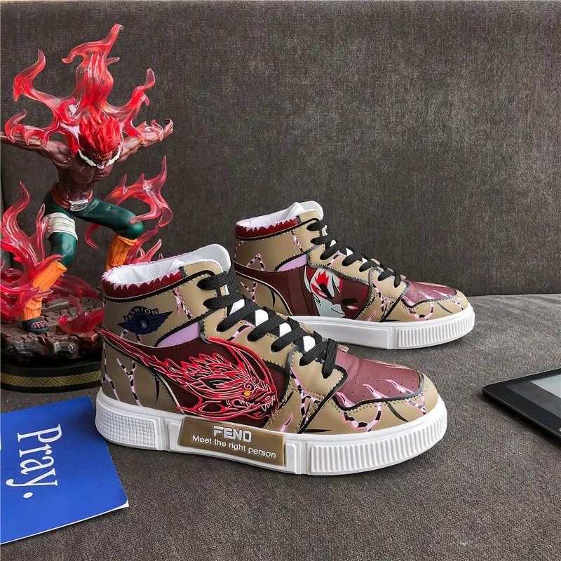 

2021 Men's Shoes Gaobang Zhongbang Board Shoes Trendy Ghost Chic Hand-Painted Sneakers Student Shoes Men's Flat Shoes