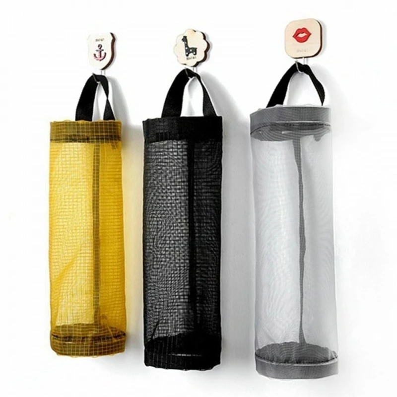 

3Pc Kitchen Plastic Bag Holder Dispenser Hanging Trash Storage Bag Mesh Grid Garbage Bags