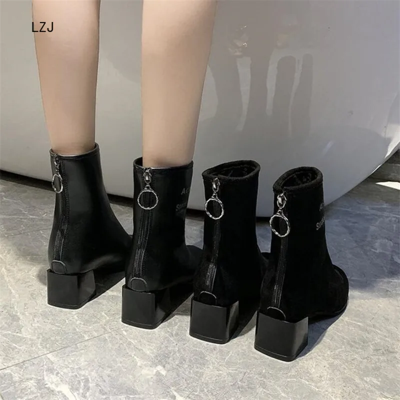 LZJ 2019 Сезон осень-зима Новинка Женские ботильоны с ремешками на квадратном