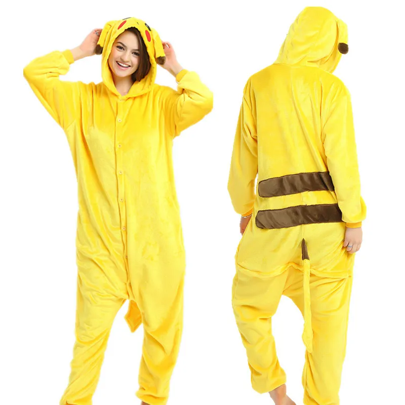 Winter Yellow Anime Hoodie Pajamas Animal Sleepwear onesie Kigurumi Women Men Unisex Adult Flannel Nightie Home clothes Sets