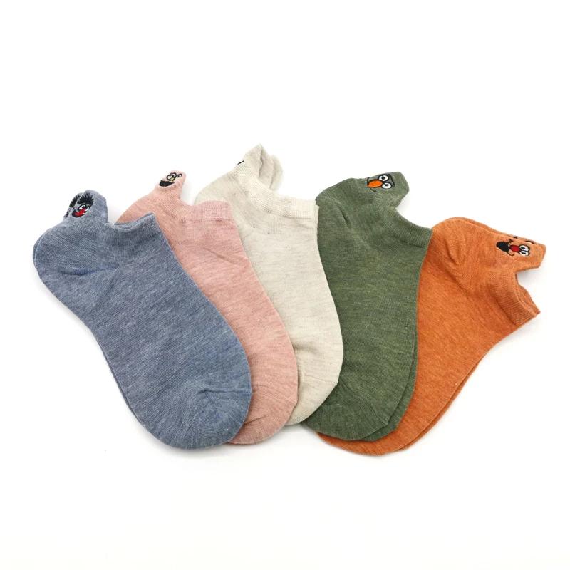 5 Pairs 5 пар/упак. каваи вышитые выразительные женские носки счастливые модные короткие забавные носки женские хлопковые летние яркие цвета - Цвет: 5 Pairs