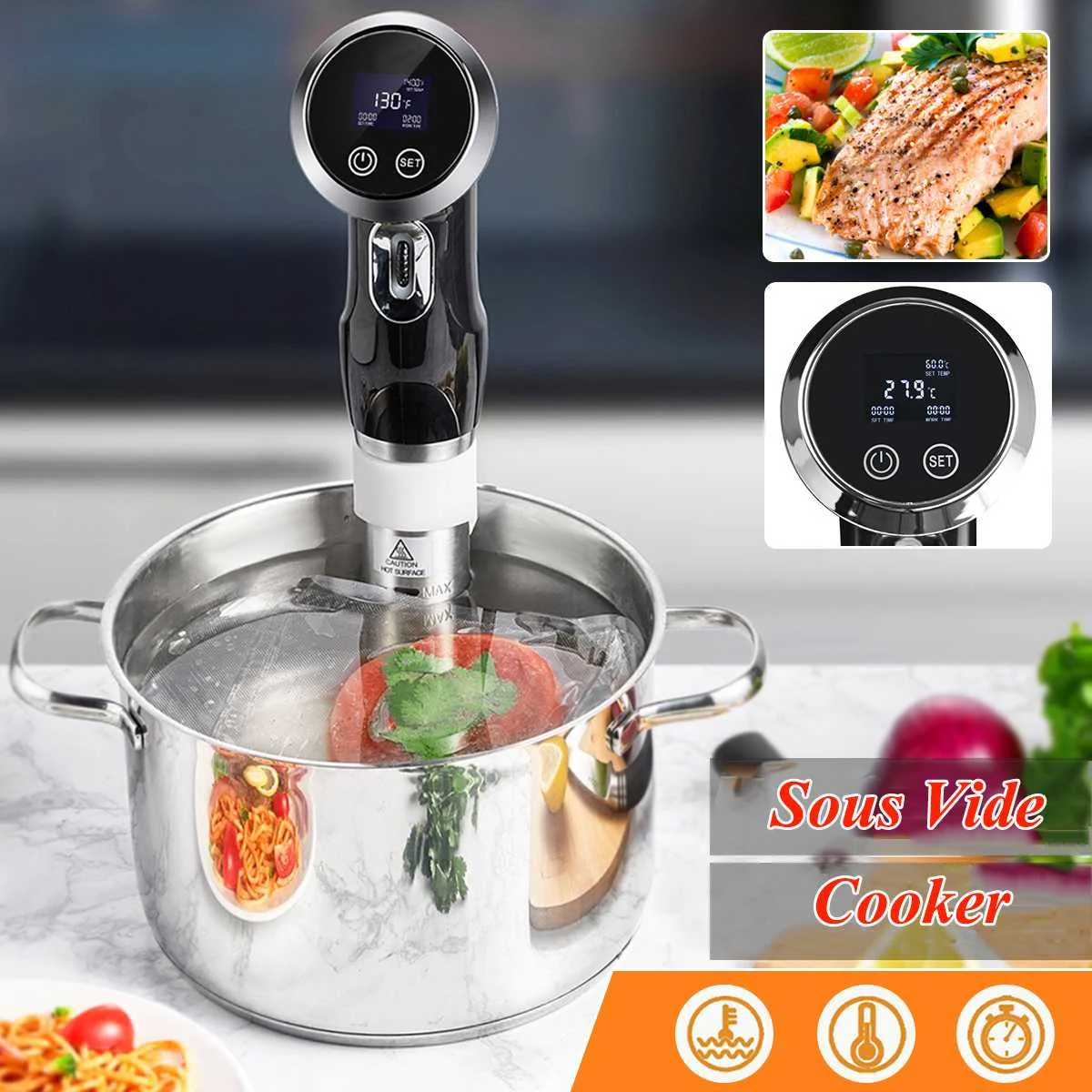

1500W 220V Vacuum Slow Sous Vide Food Coer ful Immersion Circulator LCD Digital Timer Display Stainless Steel EU Plug