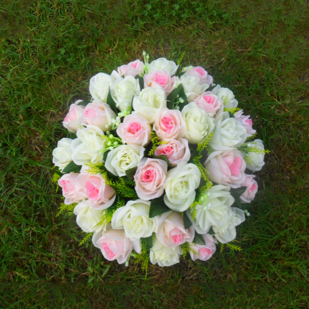 light pink ivory 2 36 голов Розы Шелковый цветочный шар стол центральный свадебный цветок из шелка с пеной мяч римские столбы подсвечники цветы - Цвет: light pink ivory 2