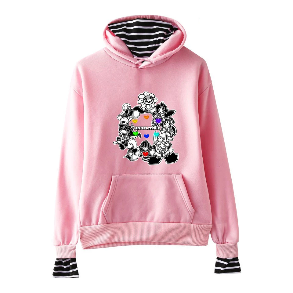 Undertale Sans Hoodies Fashion Stripe Women Pullovers Fake Two Piece Men Cartoon Print Loose Harajuku Sweatshirt | Мужская одежда