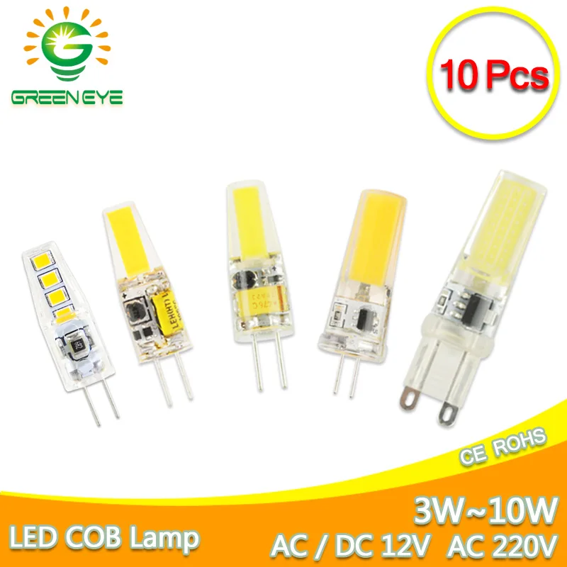 10 шт. светодиодный G4 лампа AC DC 12V 220V затемнения удара G9 3 Вт 6 cob Светодиодный