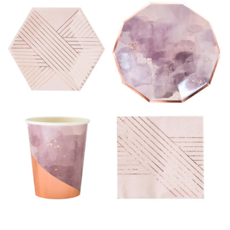 Розовый фиолетовый кристалл одноразовые наборы посуды Свадебные украшения