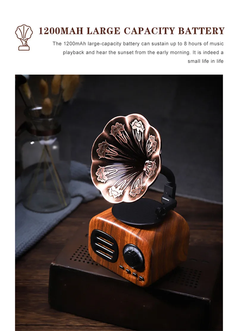 Ретро altavoz радио bluetooth портативный динамик Портативный мини беспроводной граммофон динамик Поддержка TF карты D8