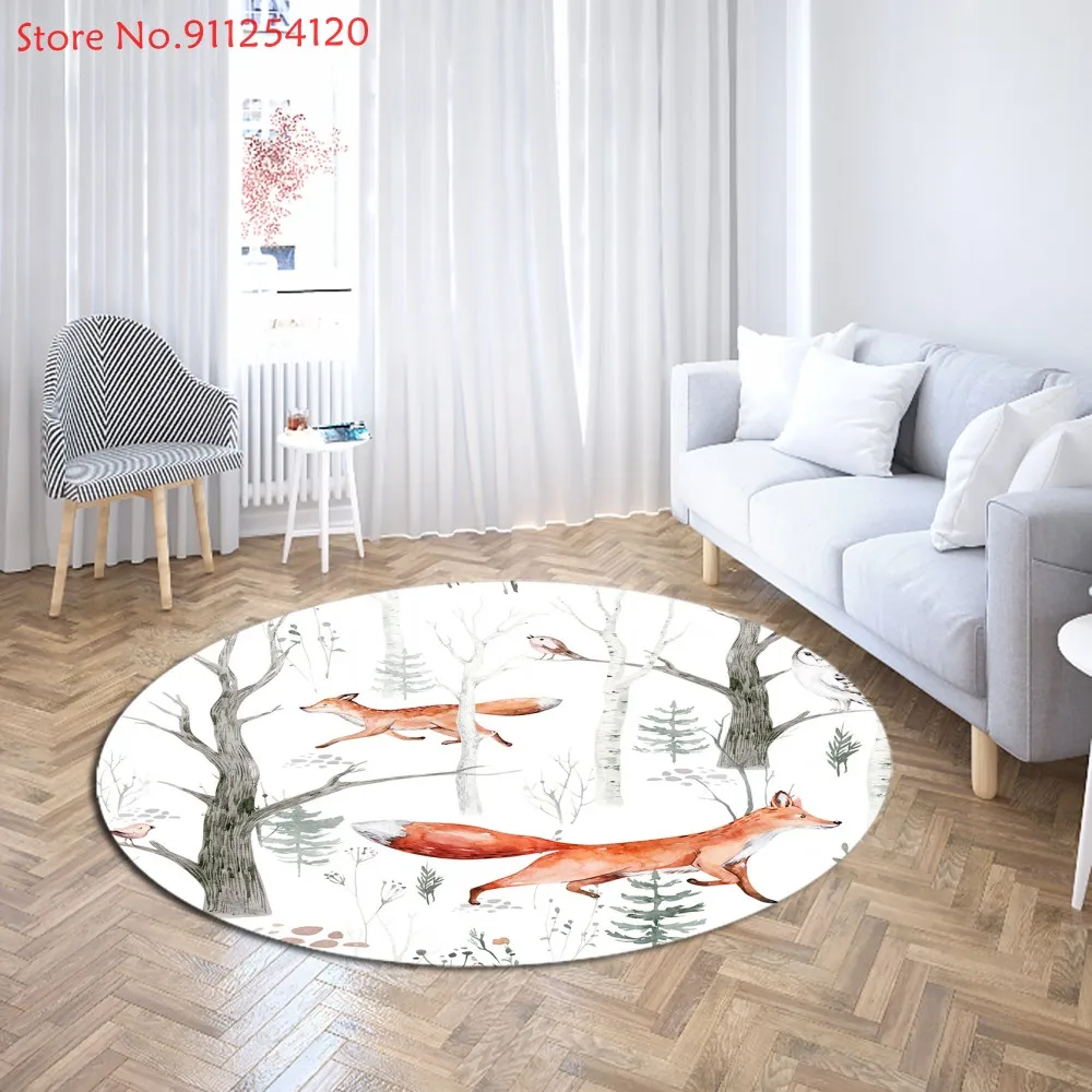 Круглый ковер с изображением лисы животных Мультяшные коврики для спальни