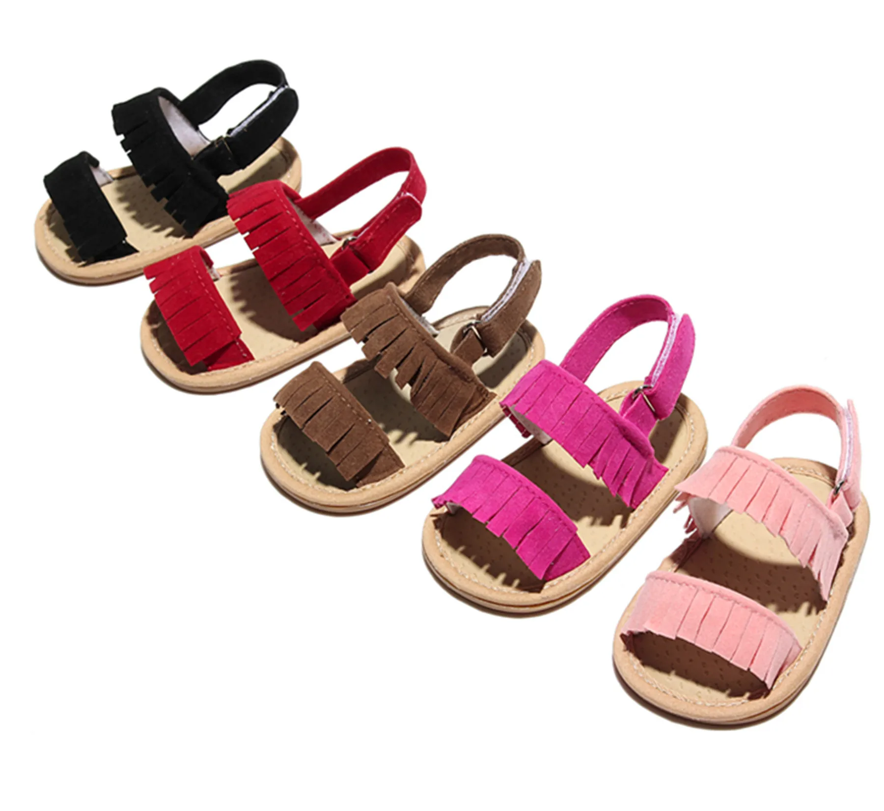 

Summer Style Baby Girls Sandals Fashion Fringe Baby Moccasins Solid Color Soft TPR Sole Infants Flats Beach Shoes