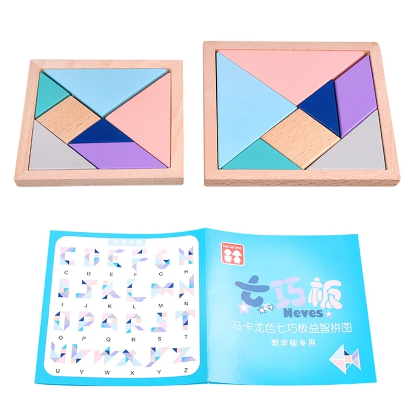 

Wooden Tangram Puzzle Box Early Learning Jigsaw Montessori Education Playset Interactive Sorting Game for Kids Preschool