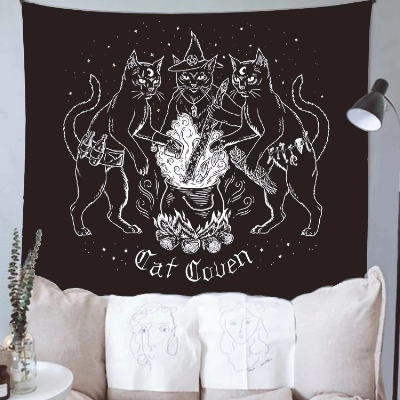 

Cat Mysterious Divination Witchcraft Tapestry Wall Hanging Tapestries Baphomet Occult Home Wall Decor Black Cool Decor Cat Coven