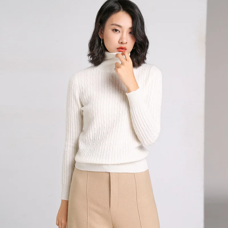 

women's turtleneck cashmere sweaters pullover long sleeve plus size Female white casual knitwear 2020 Autumn Winter high quality